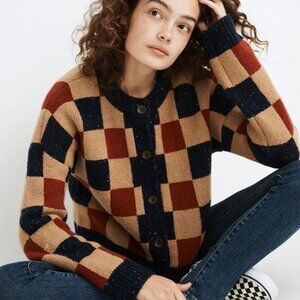 Checkered Colburne Cardigan Sweater, Madewell, Size S